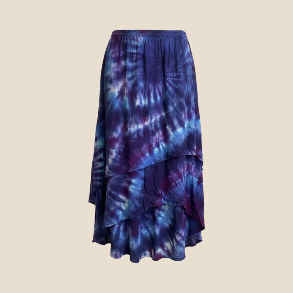 Dharma Festival Fairy Small Purple Blue Tie Dye Layered‎ Handkerchief Midi Skirt